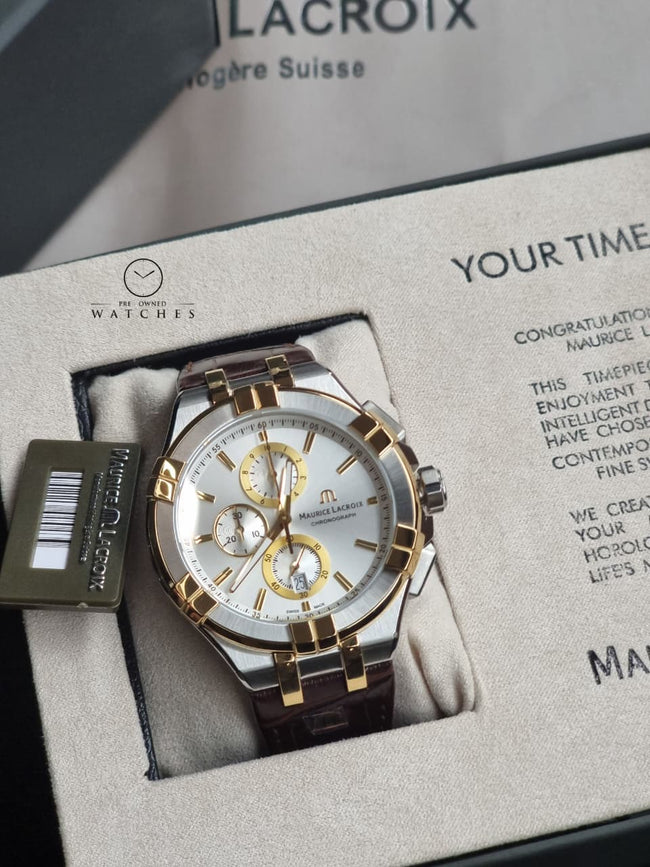 Maurice Lacroix Aikon Brown Leather Strap Silver Dial Chronograph Quartz Watch for Gents - AI1018-PVY11-132-1 Hover Image