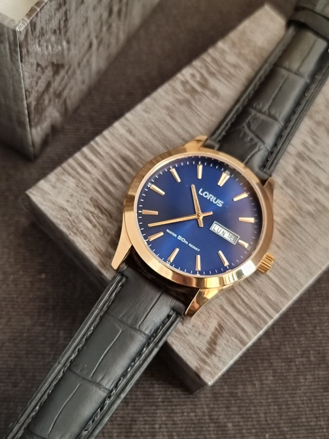 Lorus Sub Brand Of Seiko Gents Watch Blue Dial 40mm  Golden Casing Quartz Watch Hover Image