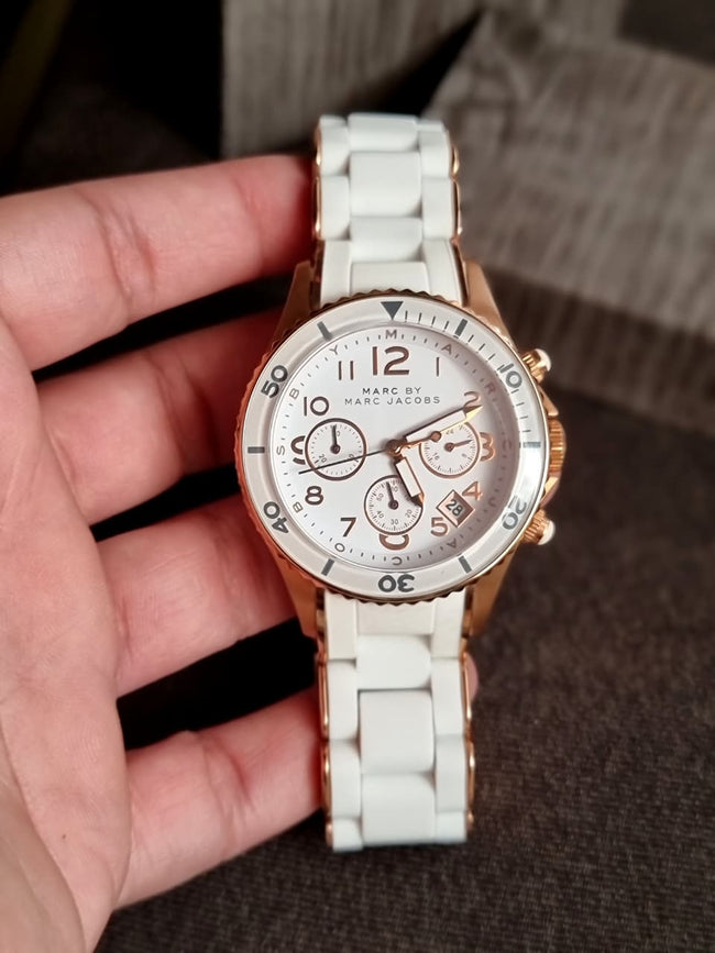 Marc by Marc Jacobs Women’s Quartz Silicone Stainless Steel Chain White Dial 40mm Watch MBM2547 Hover Image