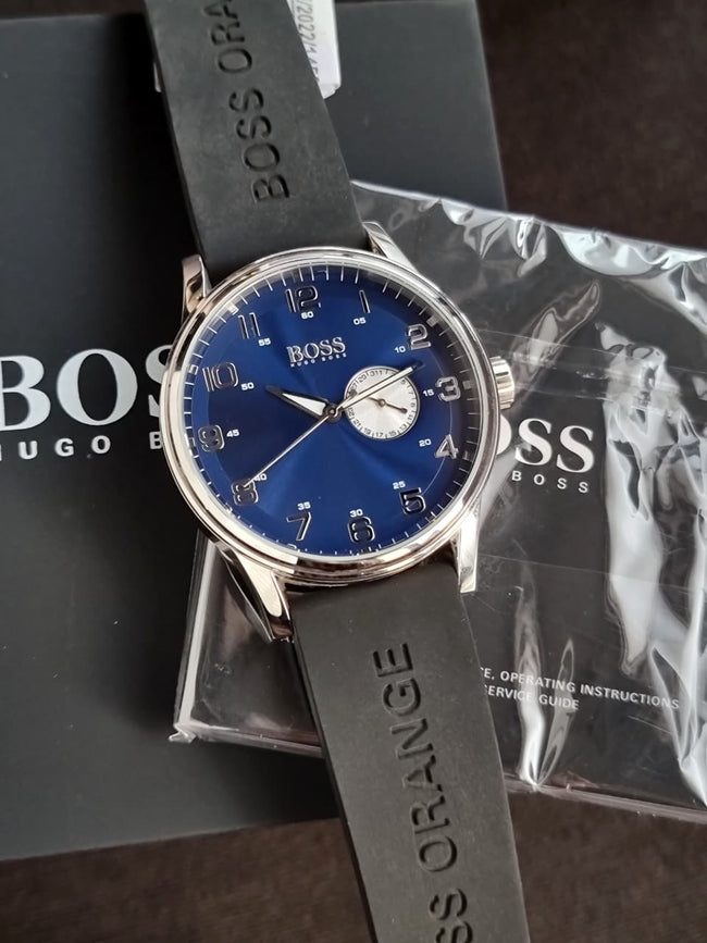 HUGO BOSSBlue Dial Black Leather Men's Watch 1512790 Hover Image