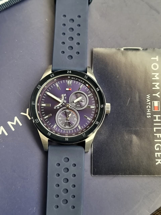 Tommy Hilfiger Men’s Quartz Blue Silicone Strap Blue Dial 44mm Watch 1791635 Main Image