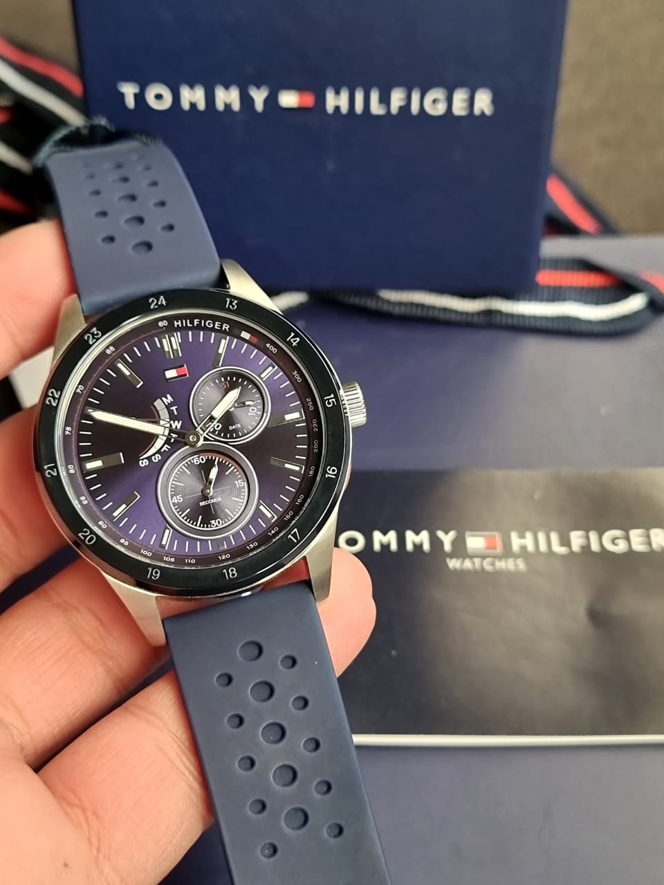 Tommy Hilfiger Men’s Quartz Blue Silicone Strap Blue Dial 44mm Watch 1791635