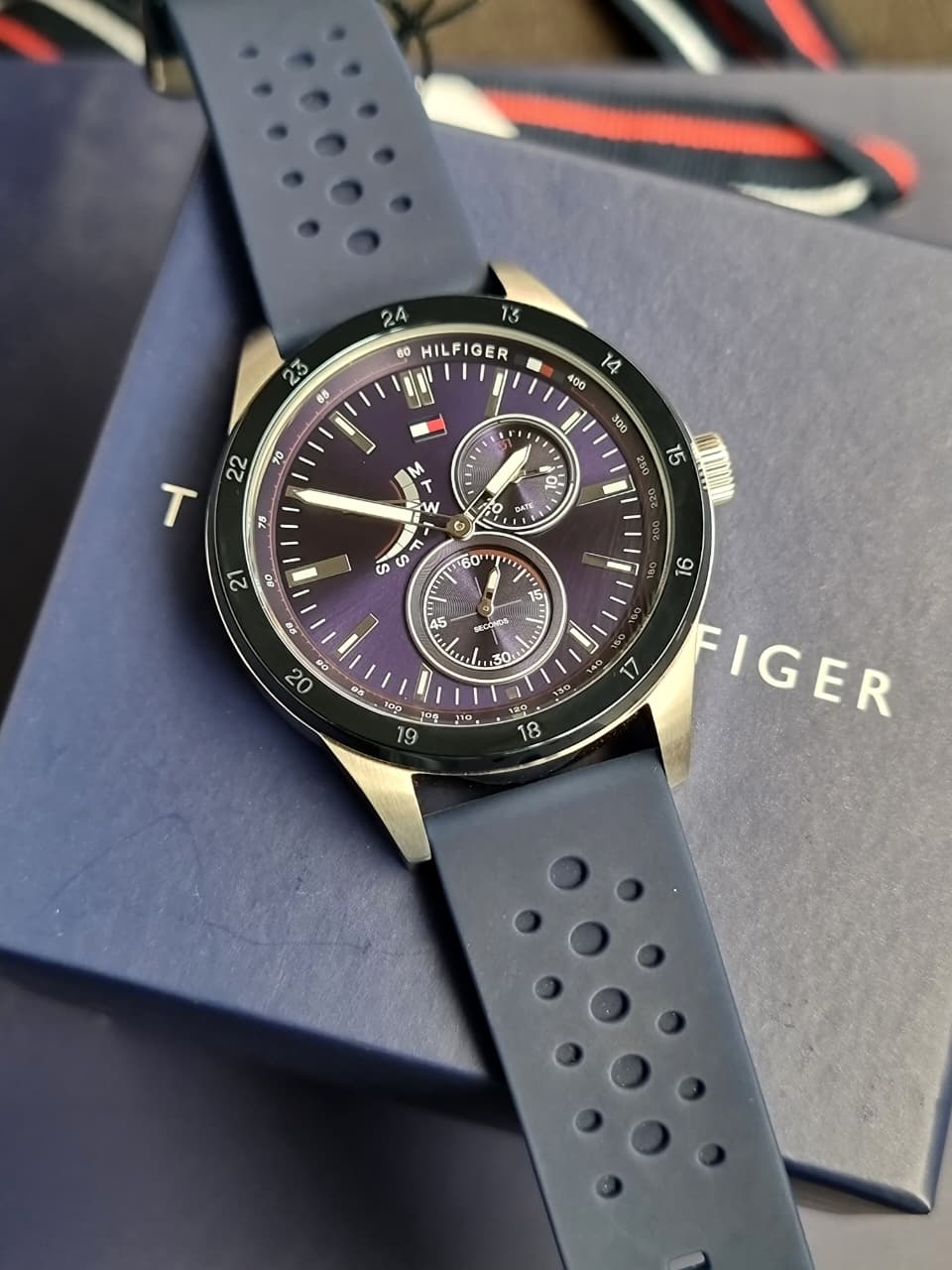 Tommy Hilfiger Men’s Quartz Blue Silicone Strap Blue Dial 44mm Watch 1791635