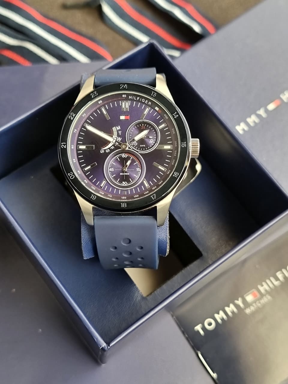 Tommy Hilfiger Men’s Quartz Blue Silicone Strap Blue Dial 44mm Watch 1791635