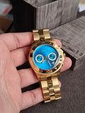 MARC JACOBS BLADE GOLD TONE, STEEL,TEAL DIAL,CHRONO BRACELET WATCH MBM3307