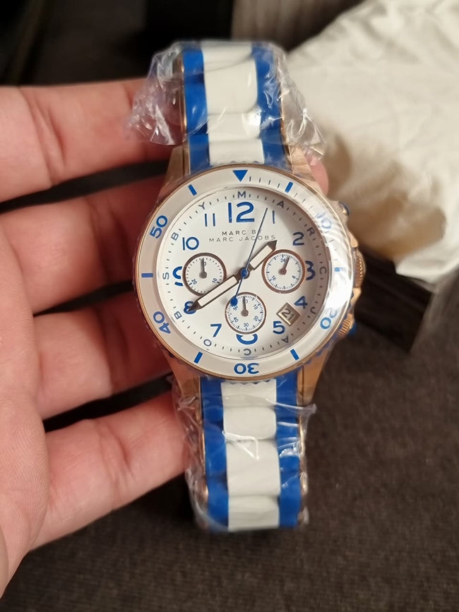 Marc by Marc Jacobs Women’s Quartz Silicone Stainless Steel Chain White Dial 40mm Watch MBM2594 Hover Image