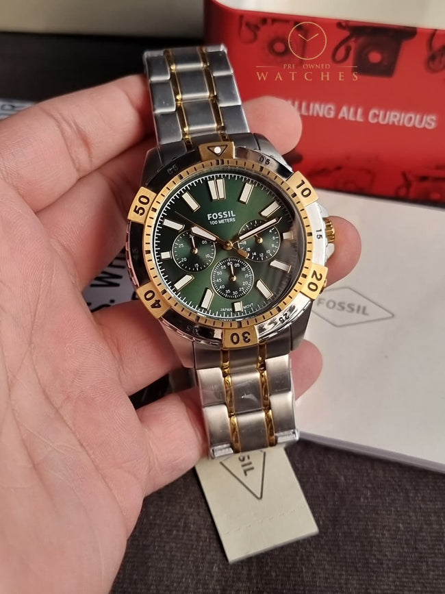 Fossil Men’s Chronograph Quartz Stainless Steel Green Dial 44mm Watch FS5622 Hover Image