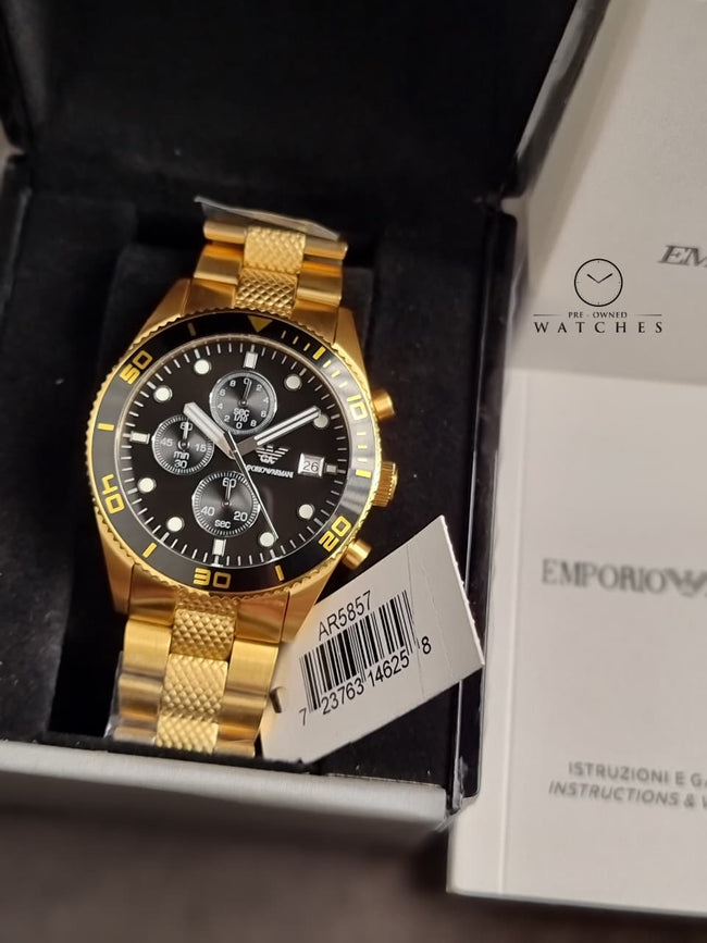 Emporio Armani Men’s Chronograph Quartz Stainless Steel Black Dial 42mm Watch AR5857 Hover Image
