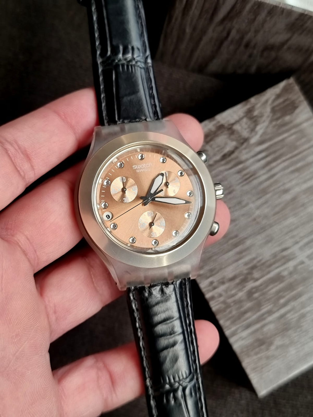 Swatch Men’s Chronograph Swiss Made Rose Gold Dial 40mm Watch SVCK4047AG