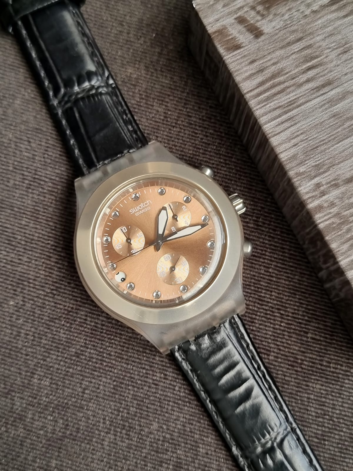 Swatch Men’s Chronograph Swiss Made Rose Gold Dial 40mm Watch SVCK4047AG