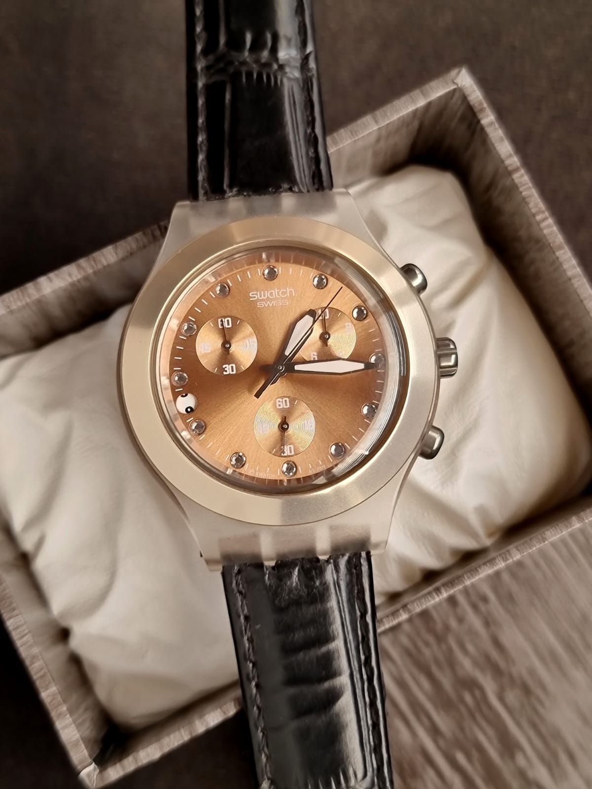 Swatch Men’s Chronograph Swiss Made Rose Gold Dial 40mm Watch SVCK4047AG
