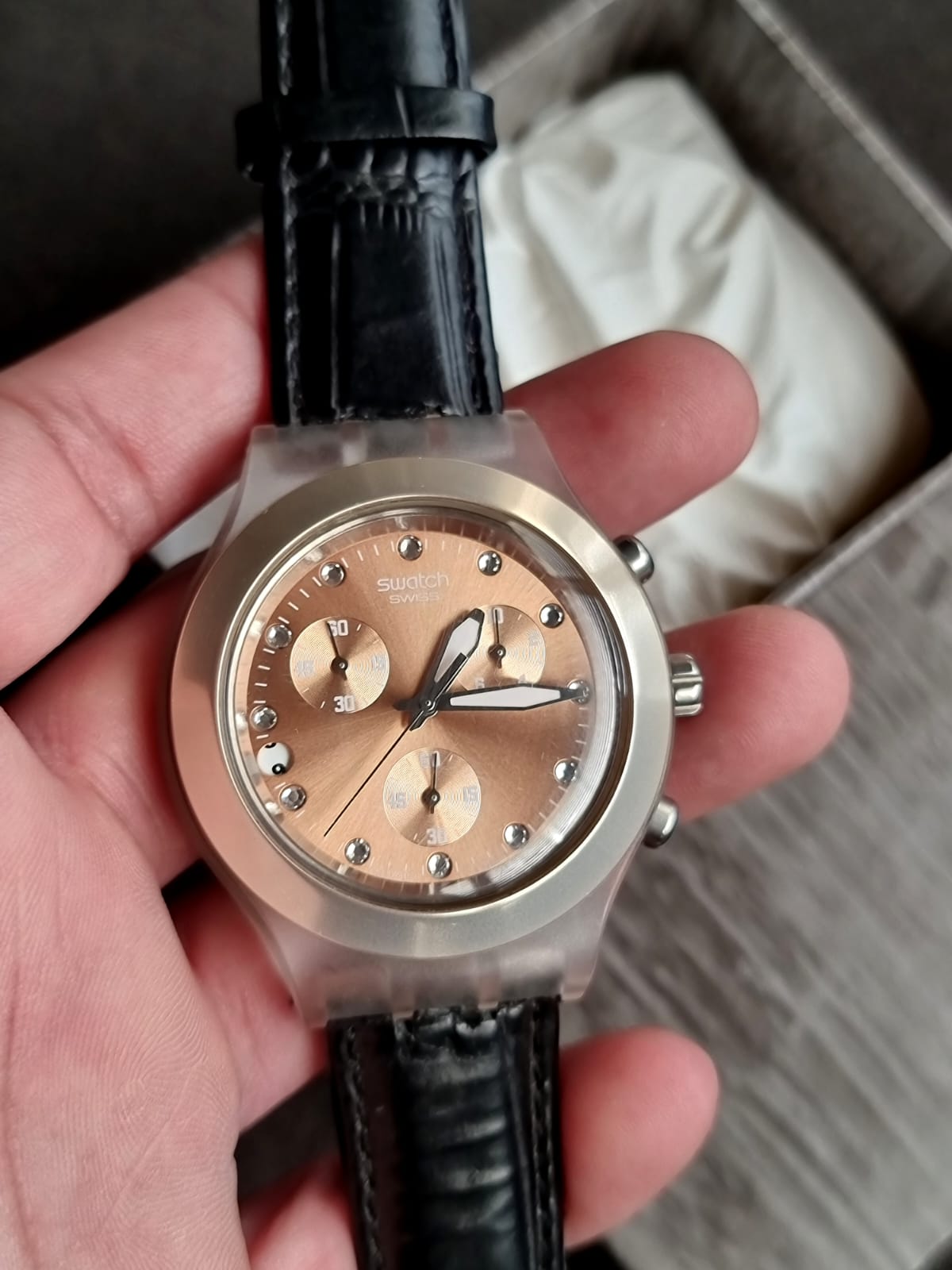 Swatch Men’s Chronograph Swiss Made Rose Gold Dial 40mm Watch SVCK4047AG