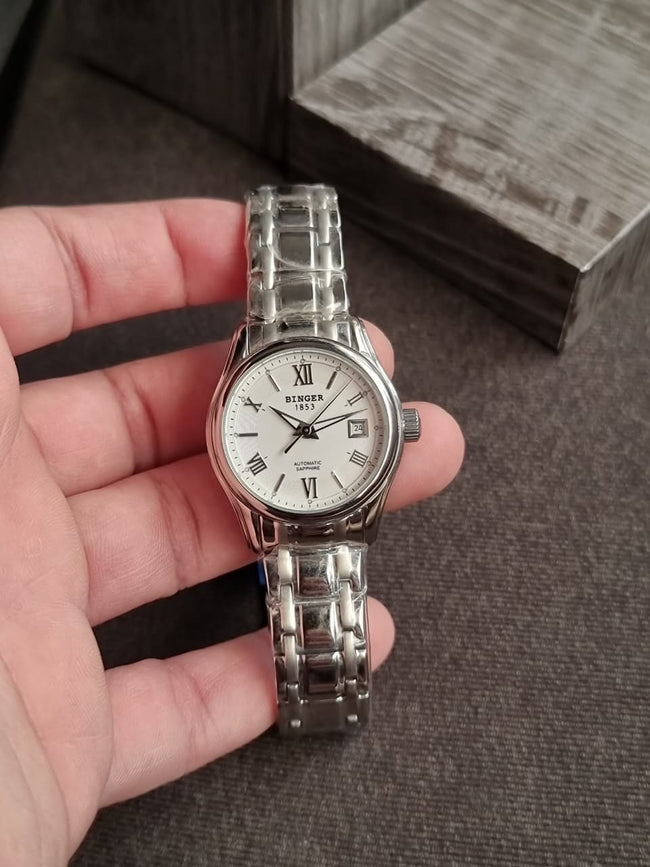 Binger white dial Silver Chain 29mm dial Size Ladies Watch Main Image