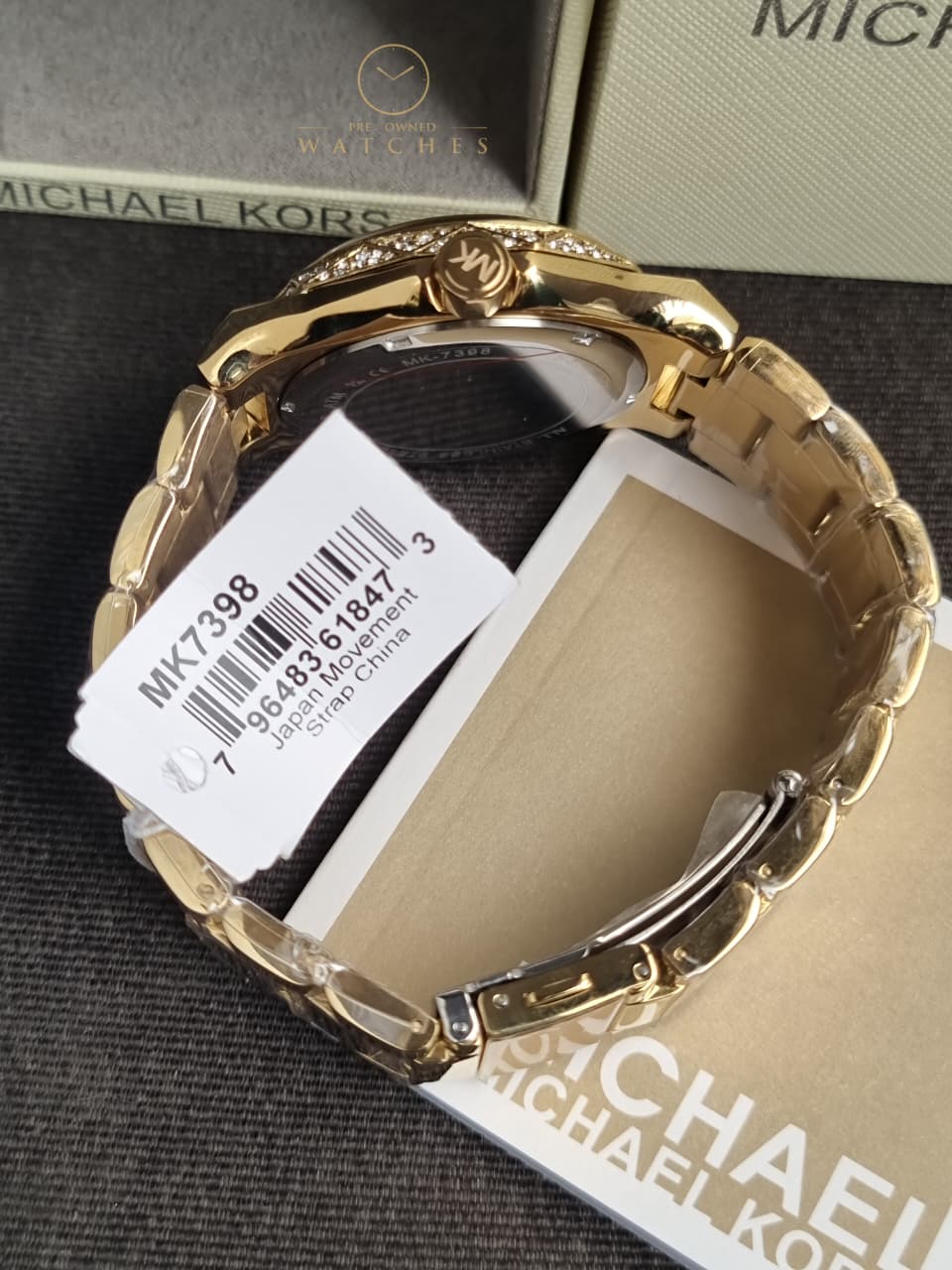 Michael Kors Raquel Three Hand Crystals Gold Dial Gold Steel Strap Watch For Women - MK7398
