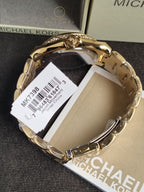 Michael Kors Raquel Three Hand Crystals Gold Dial Gold Steel Strap Watch For Women - MK7398