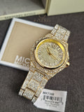 Michael Kors Raquel Three Hand Crystals Gold Dial Gold Steel Strap Watch For Women - MK7398