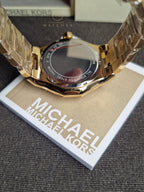 Michael Kors Raquel Three Hand Crystals Gold Dial Gold Steel Strap Watch For Women - MK7398