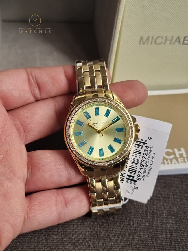 Michael Kors Pilot Pave Gold Stainless Steel Gold Dial Quartz Watch for Ladies - MK7366 Hover Image