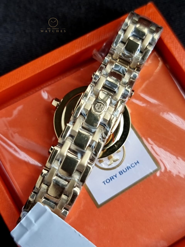 Tory Burch Classic T Gold Stainless Steel Navy Blue Dial Quartz Watch for Ladies - TBW9010 Main Image