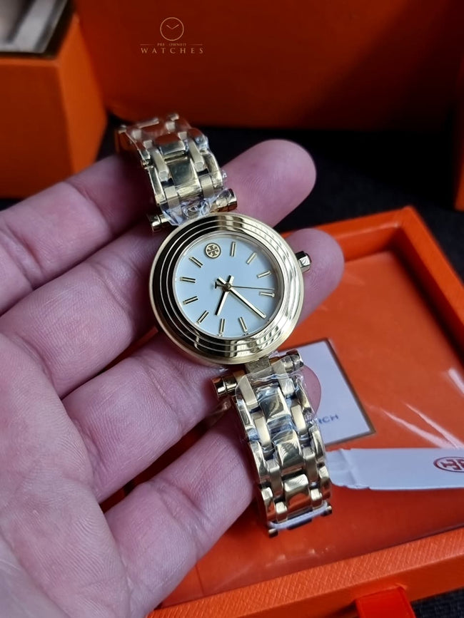 Tory Burch Women’s Quartz Gold Stainless Steel White Dial 30mm Watch TBW9013 Hover Image