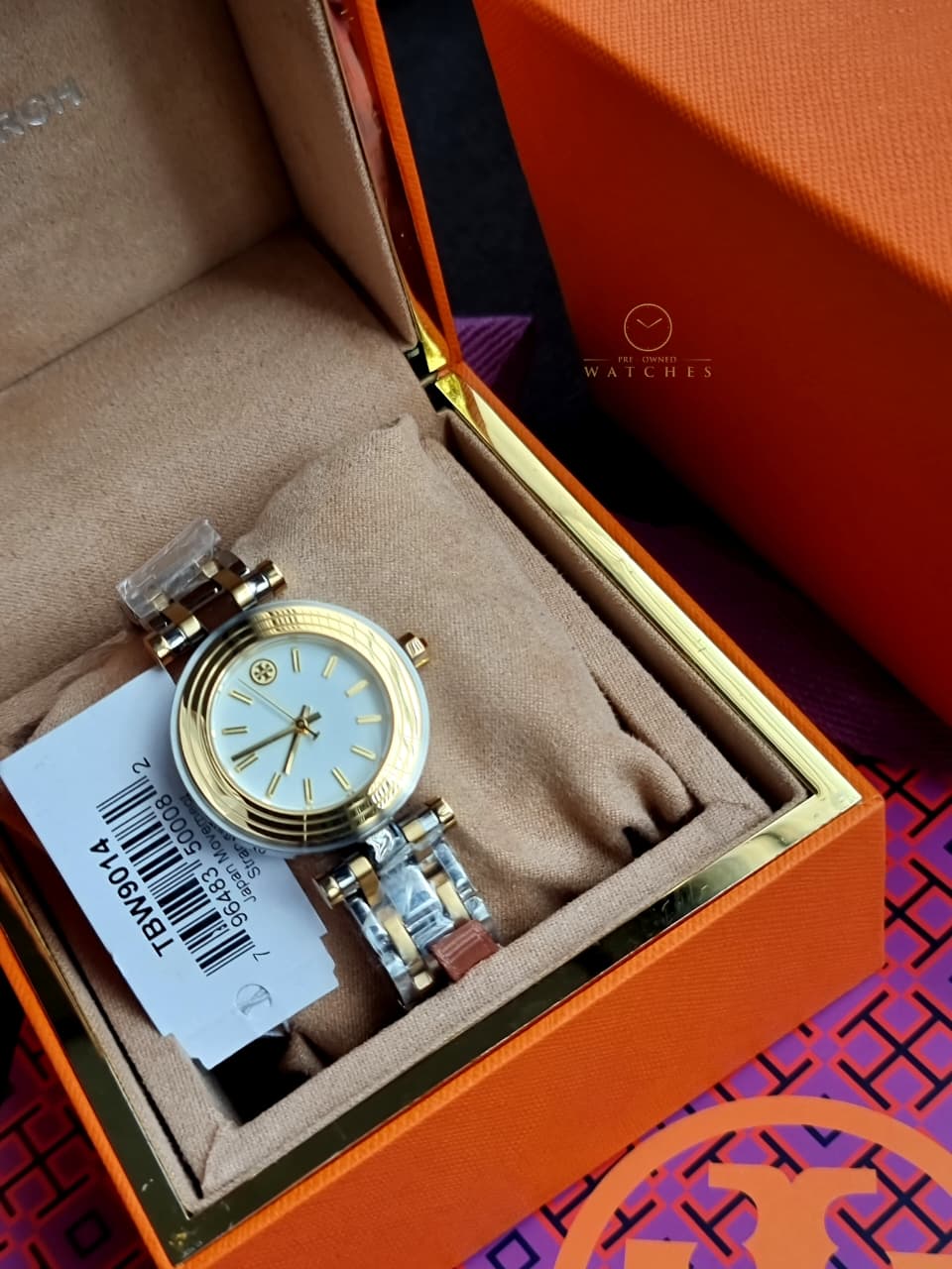 Tory Burch Classic T Two-tone Stainless Steel Cream Dial Quartz Watch for Ladies - TBW9014