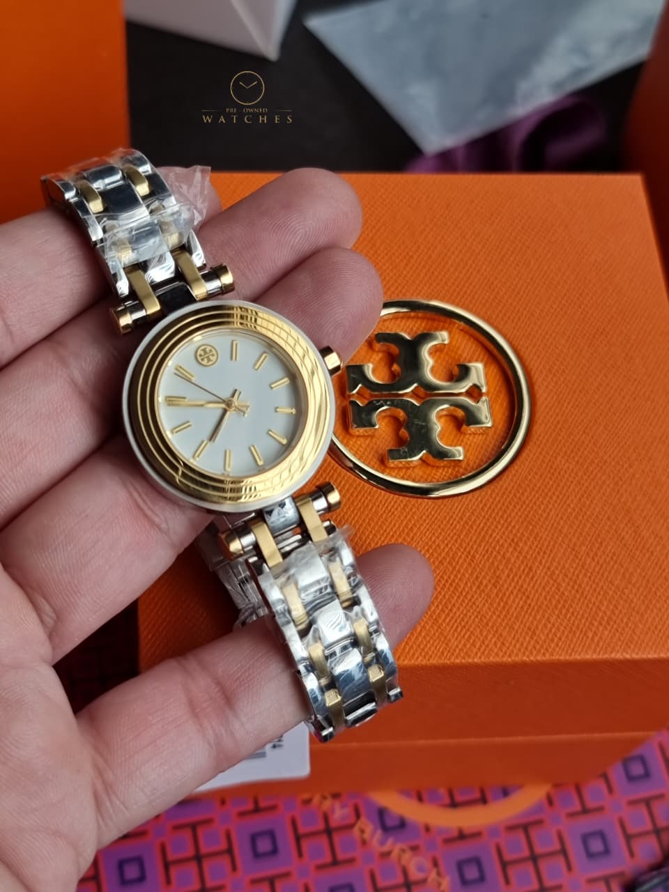 Tory Burch Classic T Two-tone Stainless Steel Cream Dial Quartz Watch for Ladies - TBW9014