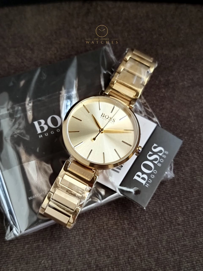 HUGO BOSS Allusion Gold Stainless Steel Gold Dial Quartz Watch for Ladies - 1502415 Hover Image