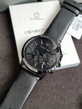 EMPORIO ARMANI Sportivo Black Leather Strap Black Dial Chronograph Quartz Watch for Gents - AR2461