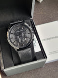 EMPORIO ARMANI Sportivo Black Leather Strap Black Dial Chronograph Quartz Watch for Gents - AR2461