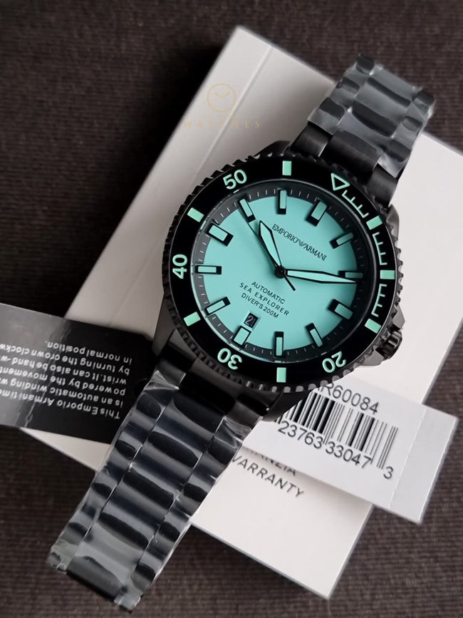 Emporio Armani Sea Explorer Black Stainless Steel Blue Dial Automatic Watch for Gents - AR60084 Main Image