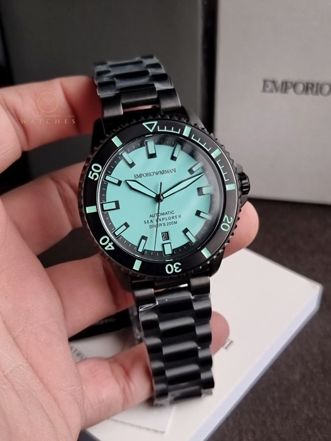 Emporio Armani Sea Explorer Black Stainless Steel Blue Dial Automatic Watch for Gents - AR60084 Hover Image