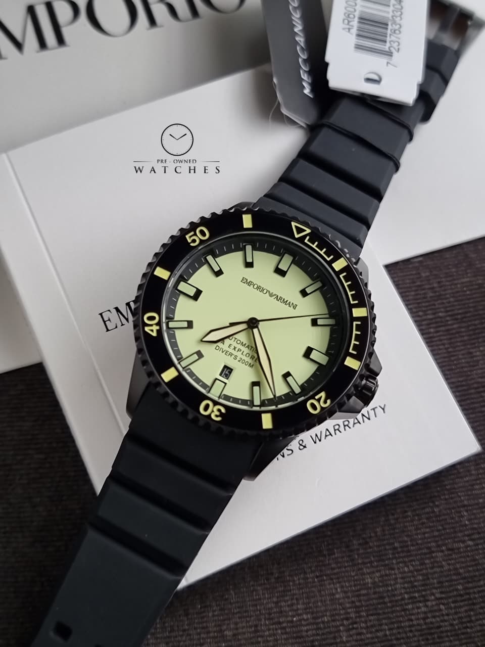 Emporio Armani AR60085 Sea Explorer Men's Watch - Yellow Dial, Black Strap