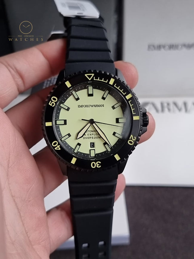 Emporio Armani AR60085 Sea Explorer Men's Watch - Yellow Dial, Black Strap Hover Image