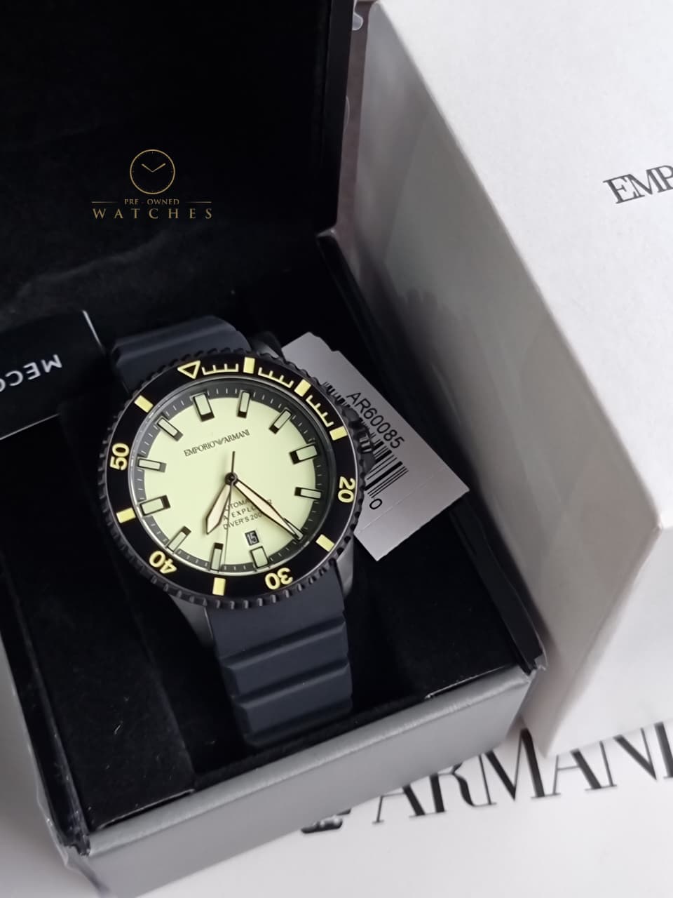 Emporio Armani AR60085 Sea Explorer Men's Watch - Yellow Dial, Black Strap