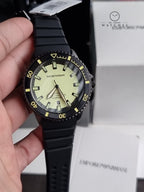 Emporio Armani AR60085 Sea Explorer Men's Watch - Yellow Dial, Black Strap