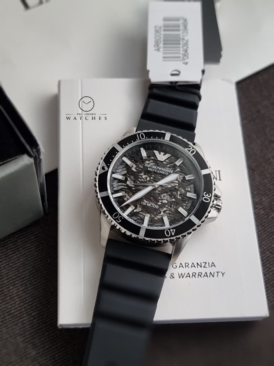Emporio Armani Men’s Automatic Black Silicone Strap Black Dial 42mm Watch AR60062