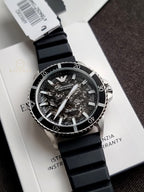 Emporio Armani Men’s Automatic Black Silicone Strap Black Dial 42mm Watch AR60062