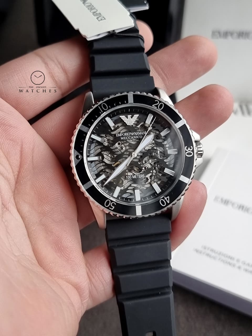 Emporio Armani Men’s Automatic Black Silicone Strap Black Dial 42mm Watch AR60062