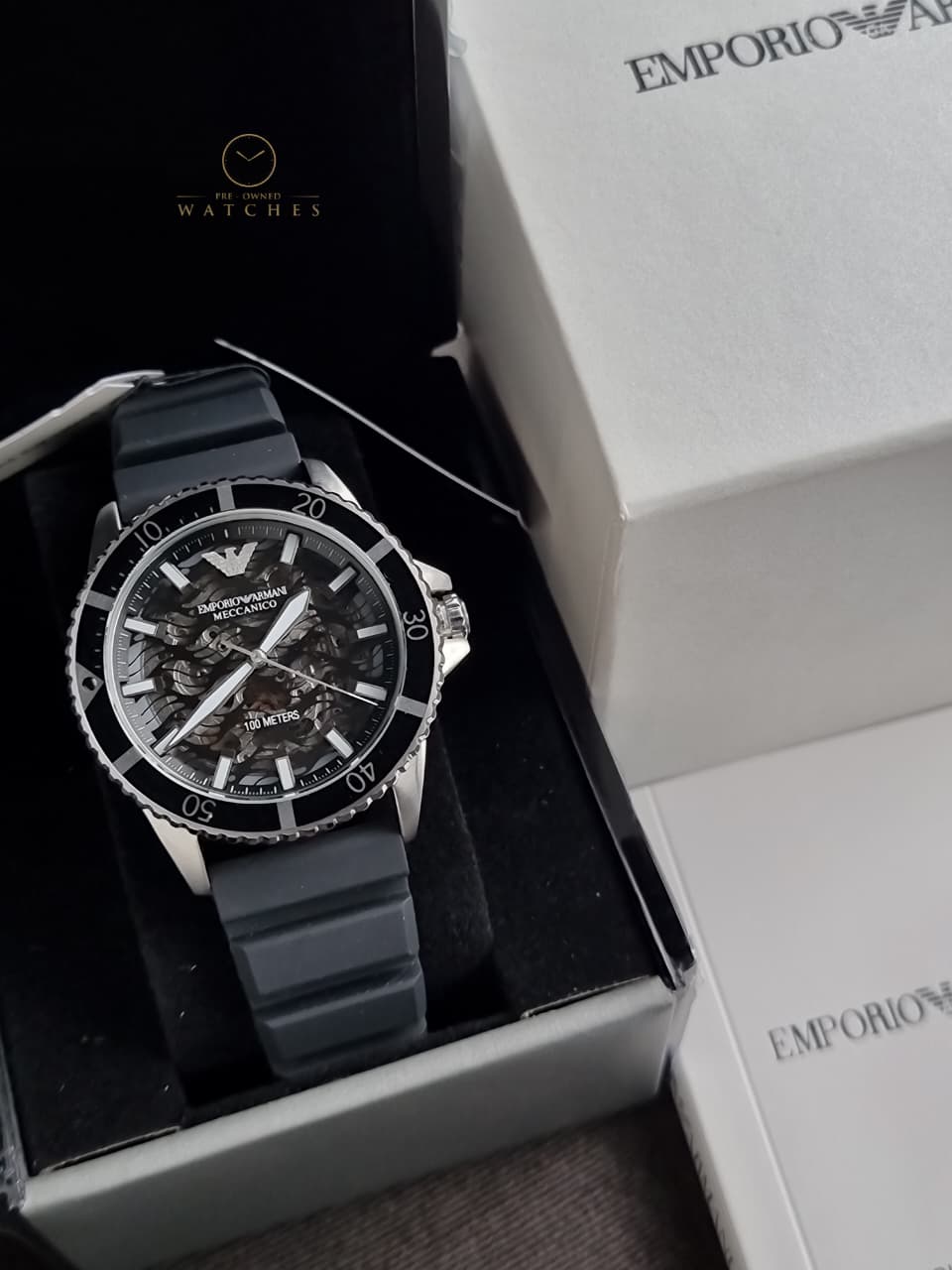 Emporio Armani Men’s Automatic Black Silicone Strap Black Dial 42mm Watch AR60062
