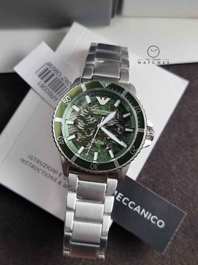 Emporio Armani Men’s Automatic Silver Stainless Steel Green Dial 42mm Watch AR60061 Main Image