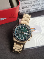 Fossil Bannon Multifunction Gold Stainless Steel Green Dial Chronograph Quartz Watch for Gents - BQ2493 (WITHOUT TAG)