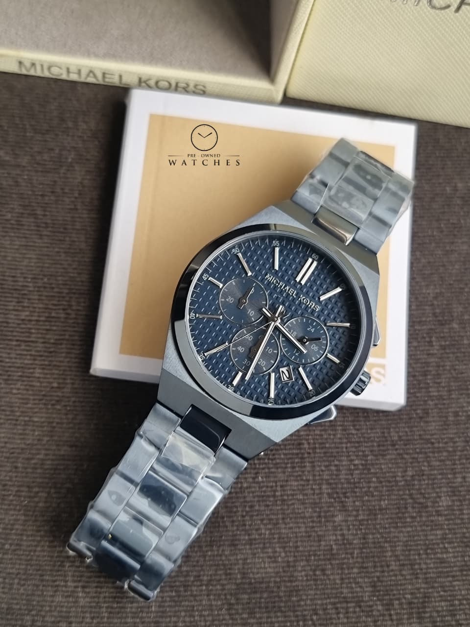 Michael Kors Lennox Chronograph Blue Stainless Steel Watch MK9147 (Without Tag )
