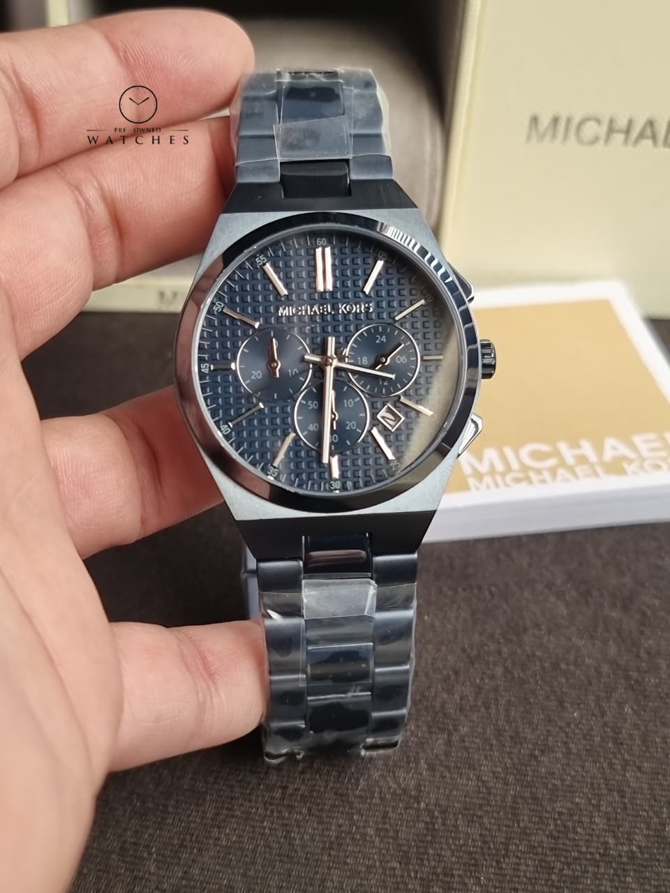Michael Kors Lennox Chronograph Blue Stainless Steel Watch MK9147 (Without Tag )