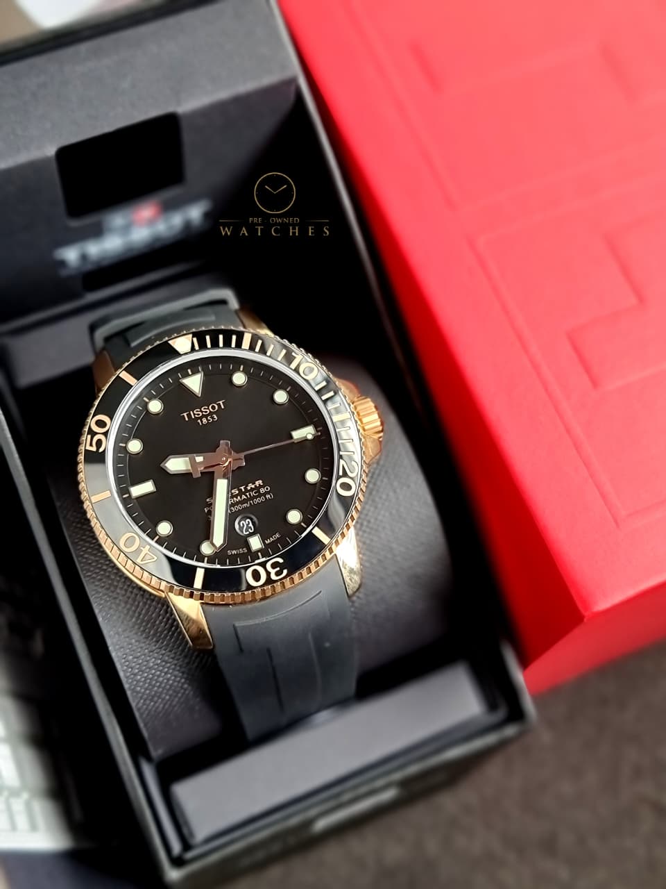 Seastar 1000 Black Dial Black Rubber Strap Men's Watch T120.407.37.051.01