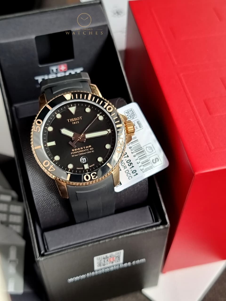 Seastar 1000 Black Dial Black Rubber Strap Men's Watch T120.407.37.051.01