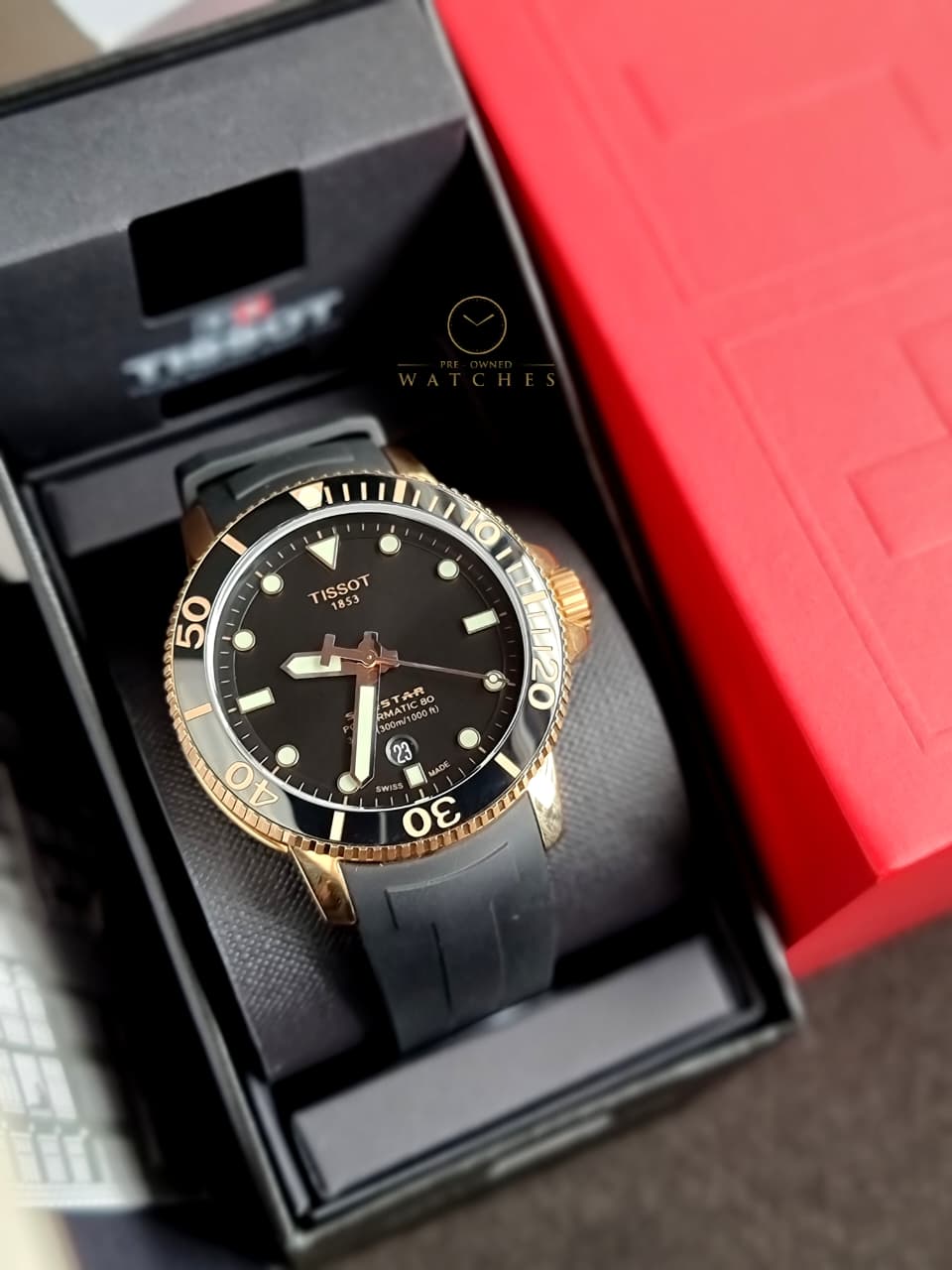 Seastar 1000 Black Dial Black Rubber Strap Men's Watch T120.407.37.051.01