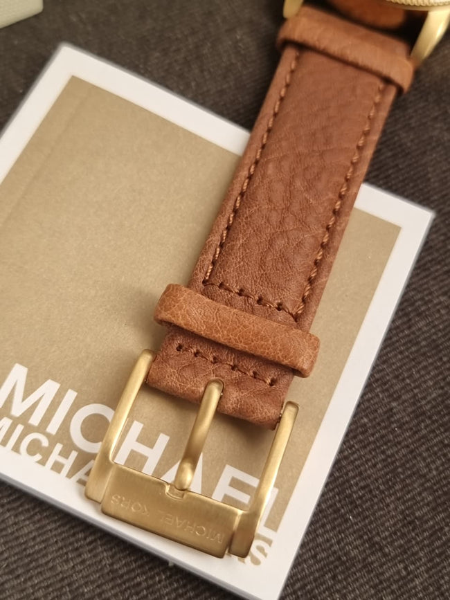 MICHAEL KORS OUTLET Oversized Hutton Gold-Tone and Leather Watch MKO1072 (without tag) Main Image