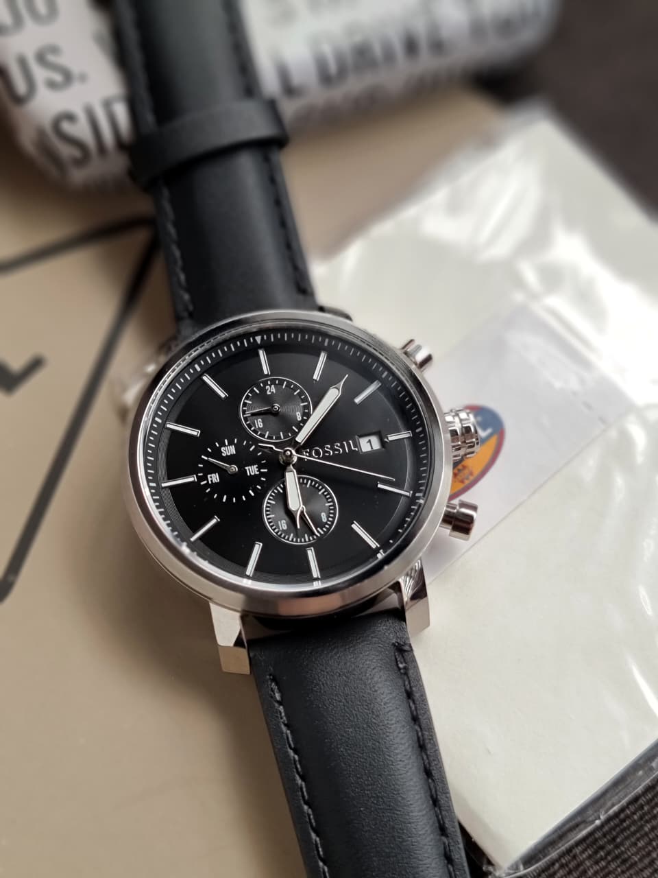 Fossil Rhett Black Quartz Leather Watch BQ2849