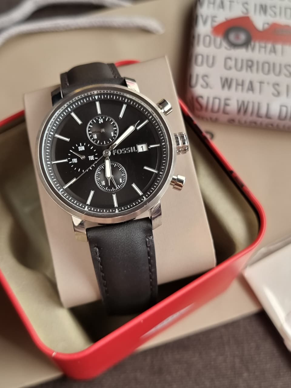 Fossil Rhett Black Quartz Leather Watch BQ2849