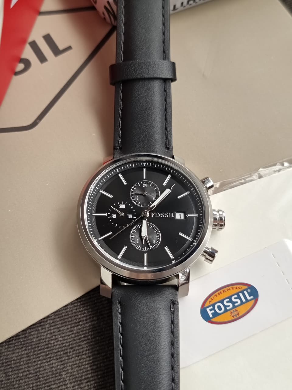 Fossil Rhett Black Quartz Leather Watch BQ2849